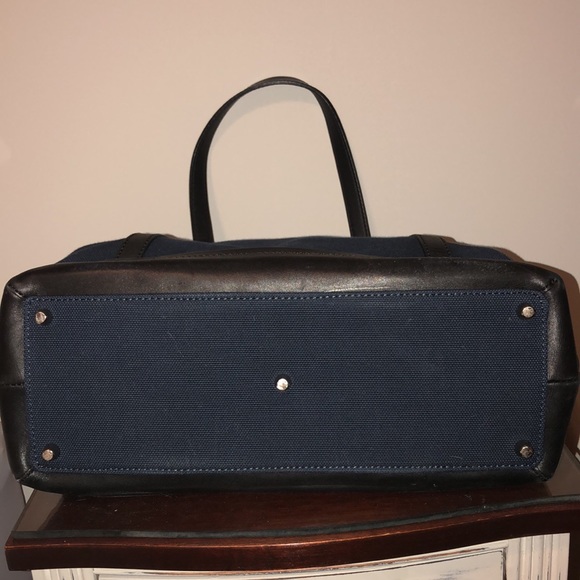 Coach large tote bag. Navy blue canvas black leather trim - Picture 5 of 8
